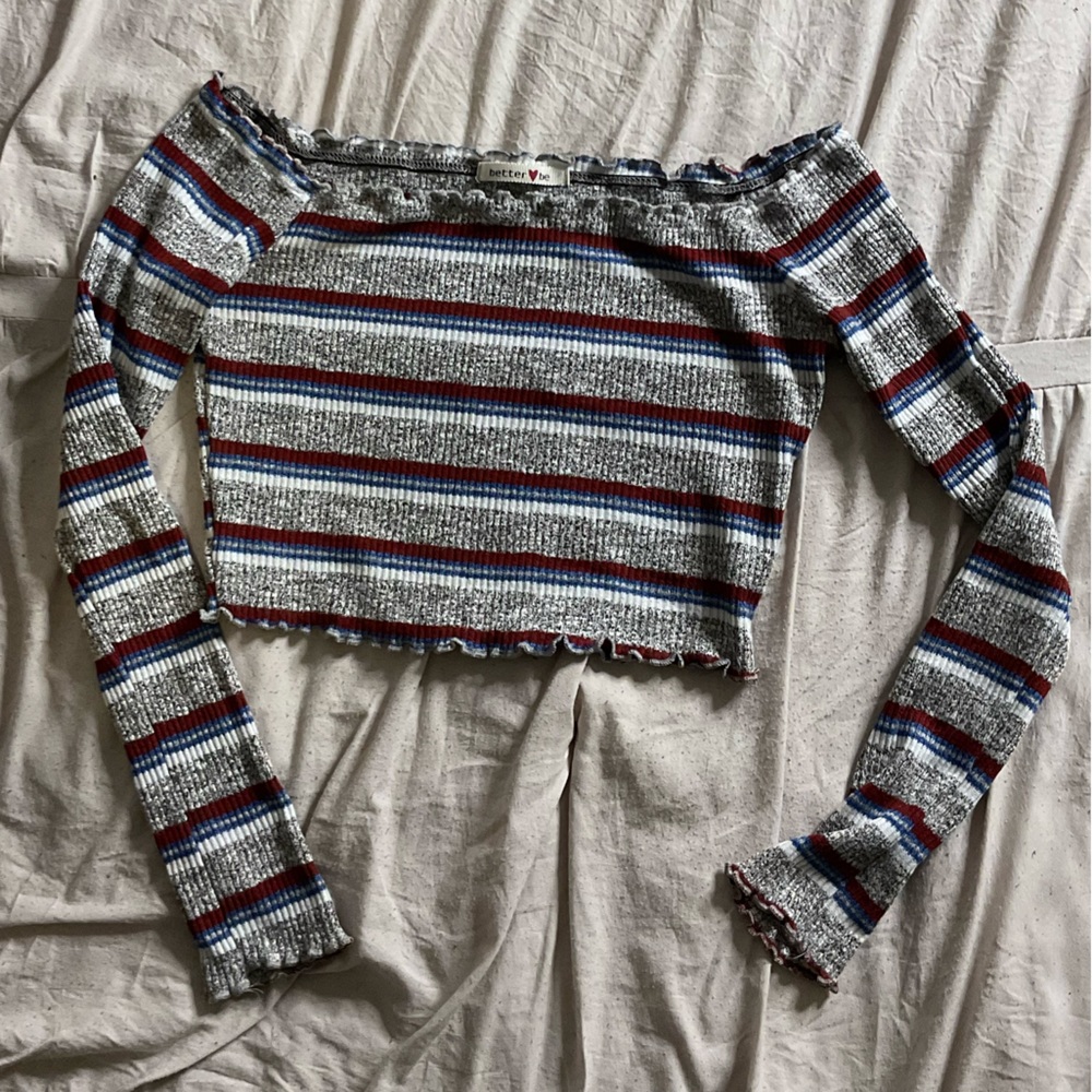 Striped Off-the-Shoulder Ribbed Crop Top | Better Be